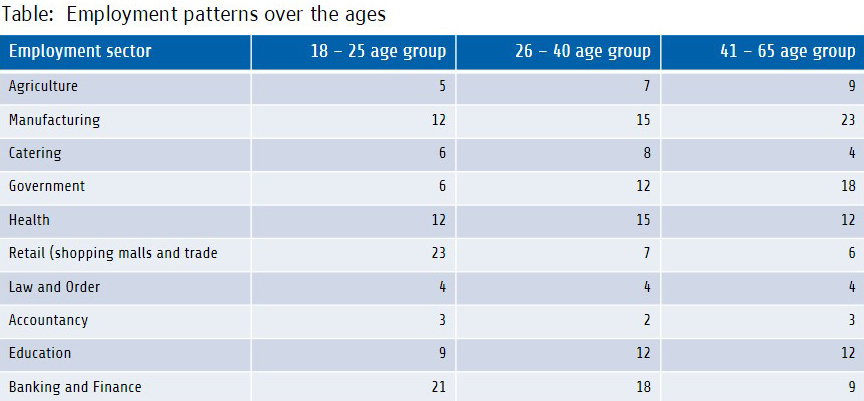 Table: Employment patterns over the ages